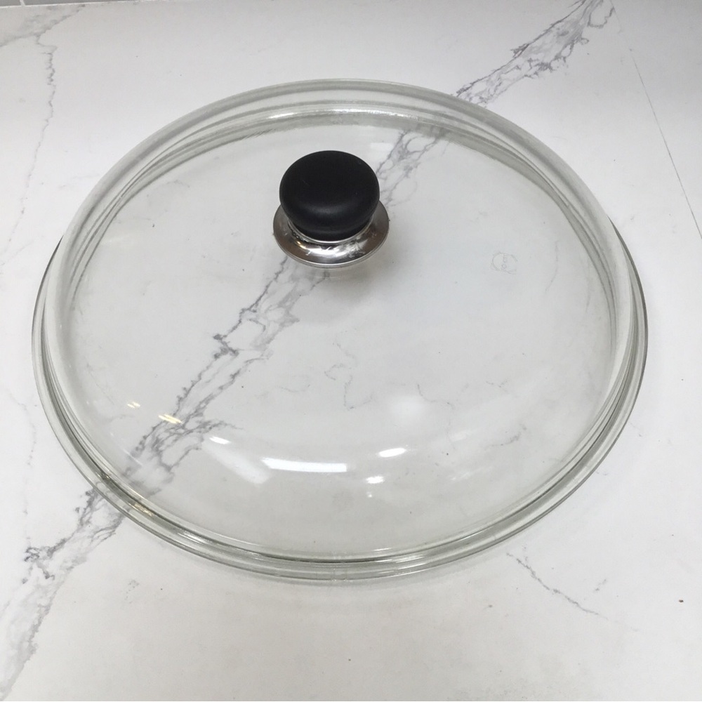 Schott Pot Pan LID ONLY Clear Glass 13” Outer Edge Black Handle VTG Scratches